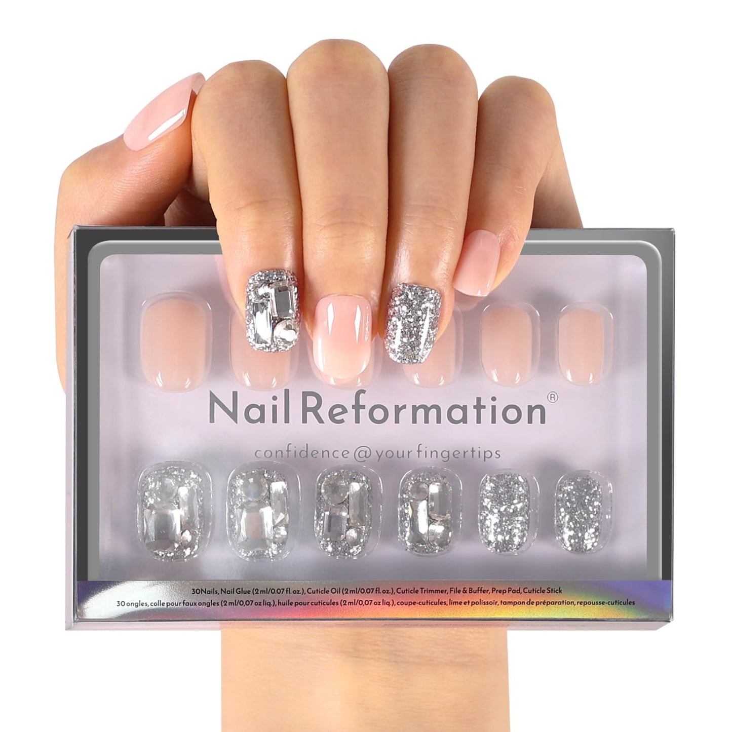 Press On Nails - Tropic Tide Sunset Orange to Deep Purple | Medium Almond Shape with 3D Floral Accents - Reusable 30-Piece Set in 15 Sizes