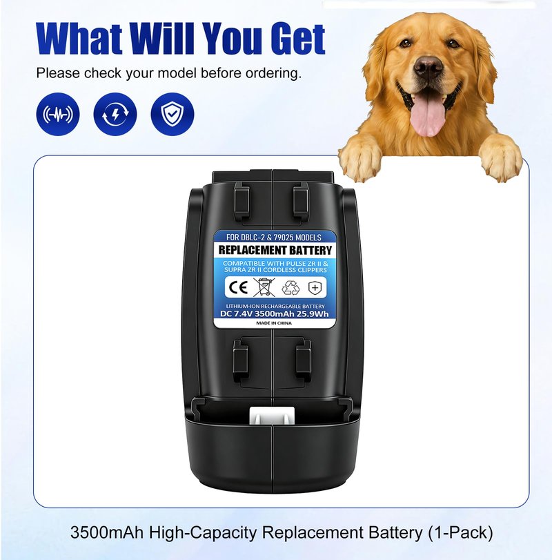 Loarysk Upgrade High-Capacity 3500mAh Replacement Battery for DBLC-2 & 79025 Models,Compatible with Andis Pulse ZR II & Supra ZR II Cordless Clippers (2 Packs)