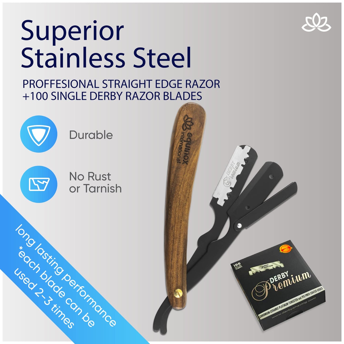 WOODEN HANDLE - BLACK RAZOR AND BLACK DERBY BLADES