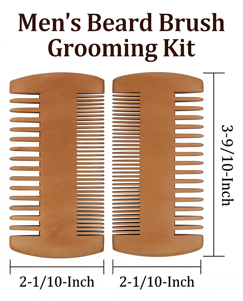 Men's Beard Brush Kit with Wooden Comb and Boar Bristle Brush - Natural Pear Wood Comb and Beechwood Brush Set for Beard Grooming, Styling, and Daily Care at Home or Barbershop
