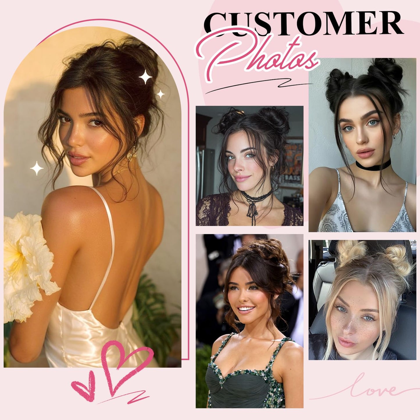 Messy Bun Hair Piece - 100% Human Hair Fluffy Donut Updo Extensions | 2Pcs Natural Black