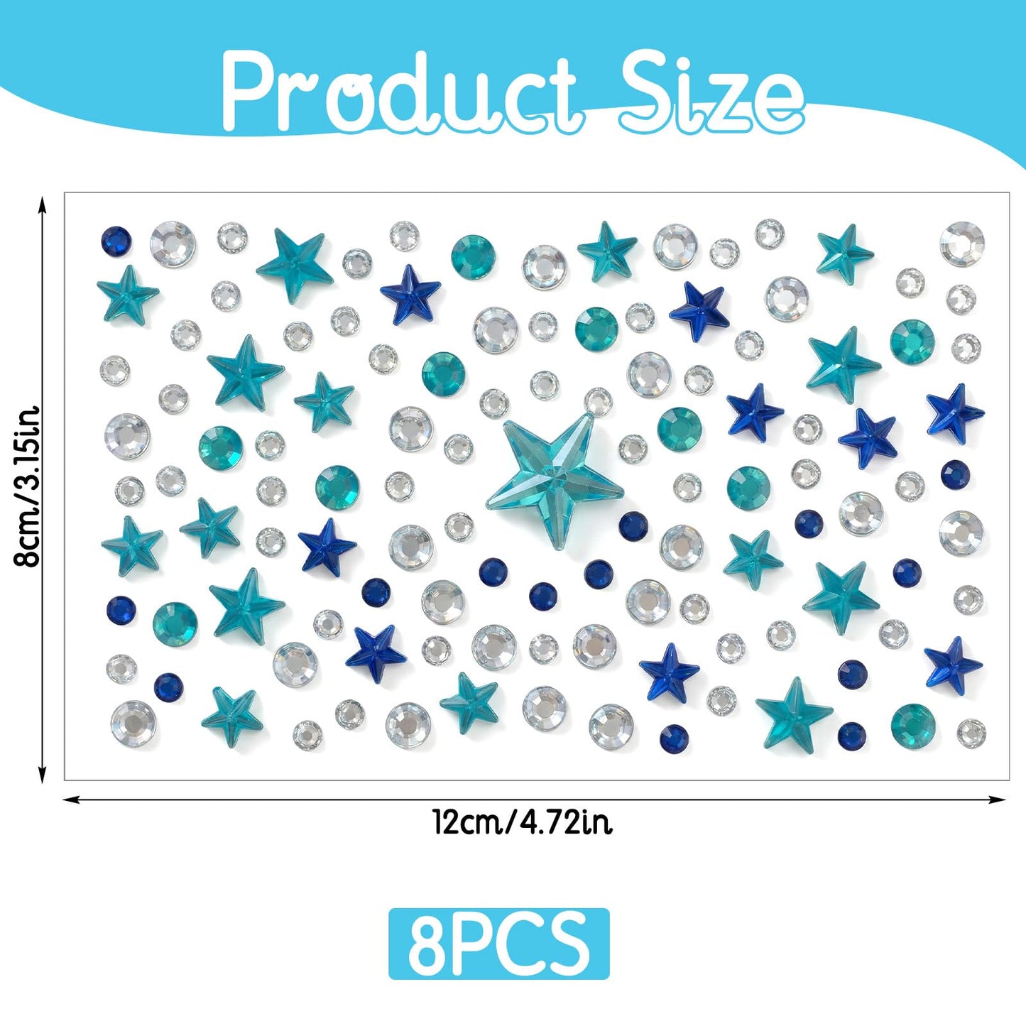 8 Sheets Self-Adhesive Rhinestone Stickers, Star and Circle Face Jewels, Blue Silver Penta Angel Gems for Festival Holiday Party Makeup, Face Rhinestones Diamonds for Body Nails Hair Decoration