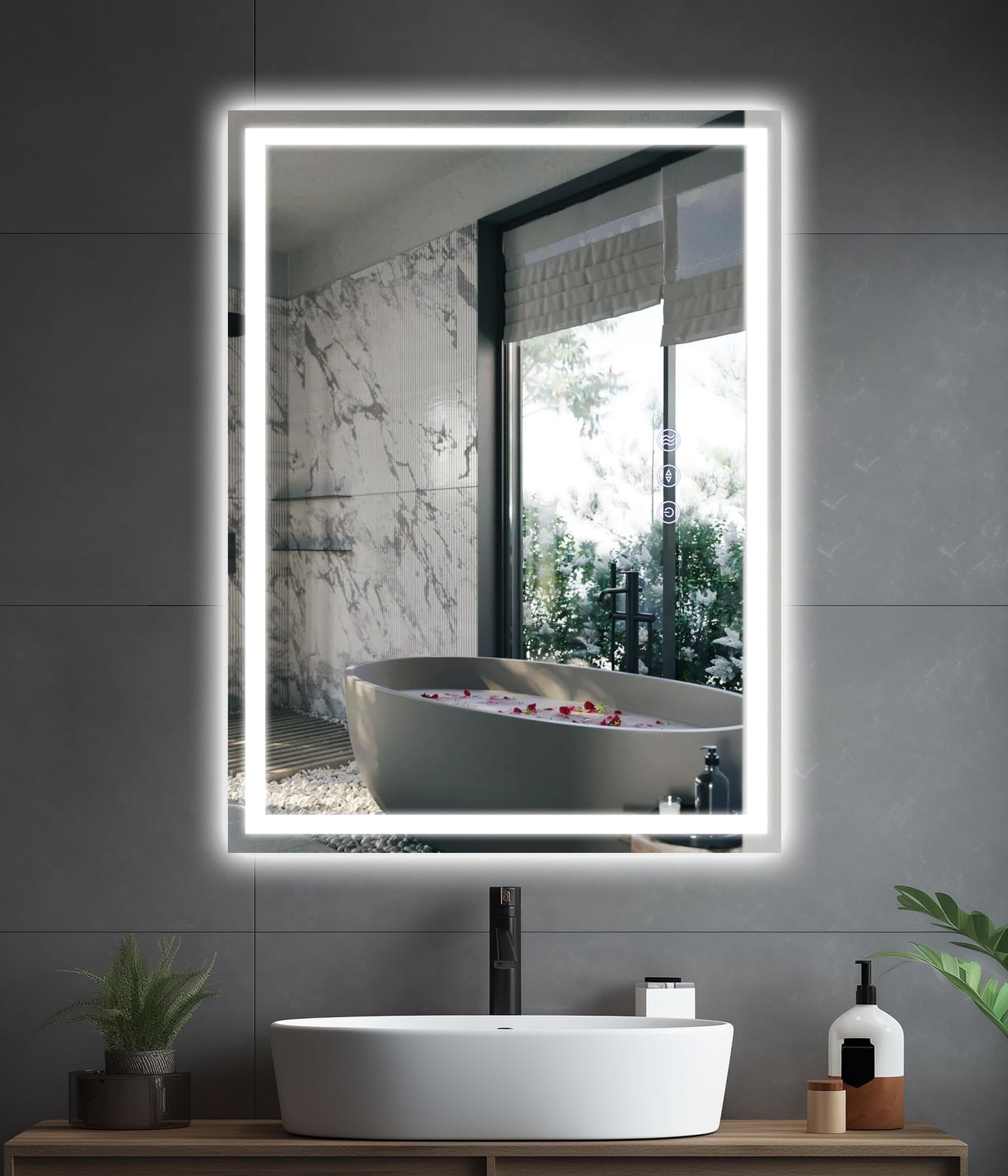 GAVIVOL 28x20 inches LED Bathroom Mirror Anti Fog Adjustable Brightness Backlit Front Lit Lighting Wall Mounted Vanity Mirror with Memory Function Shatter-Proof Tempered Glass Lighted Mirror