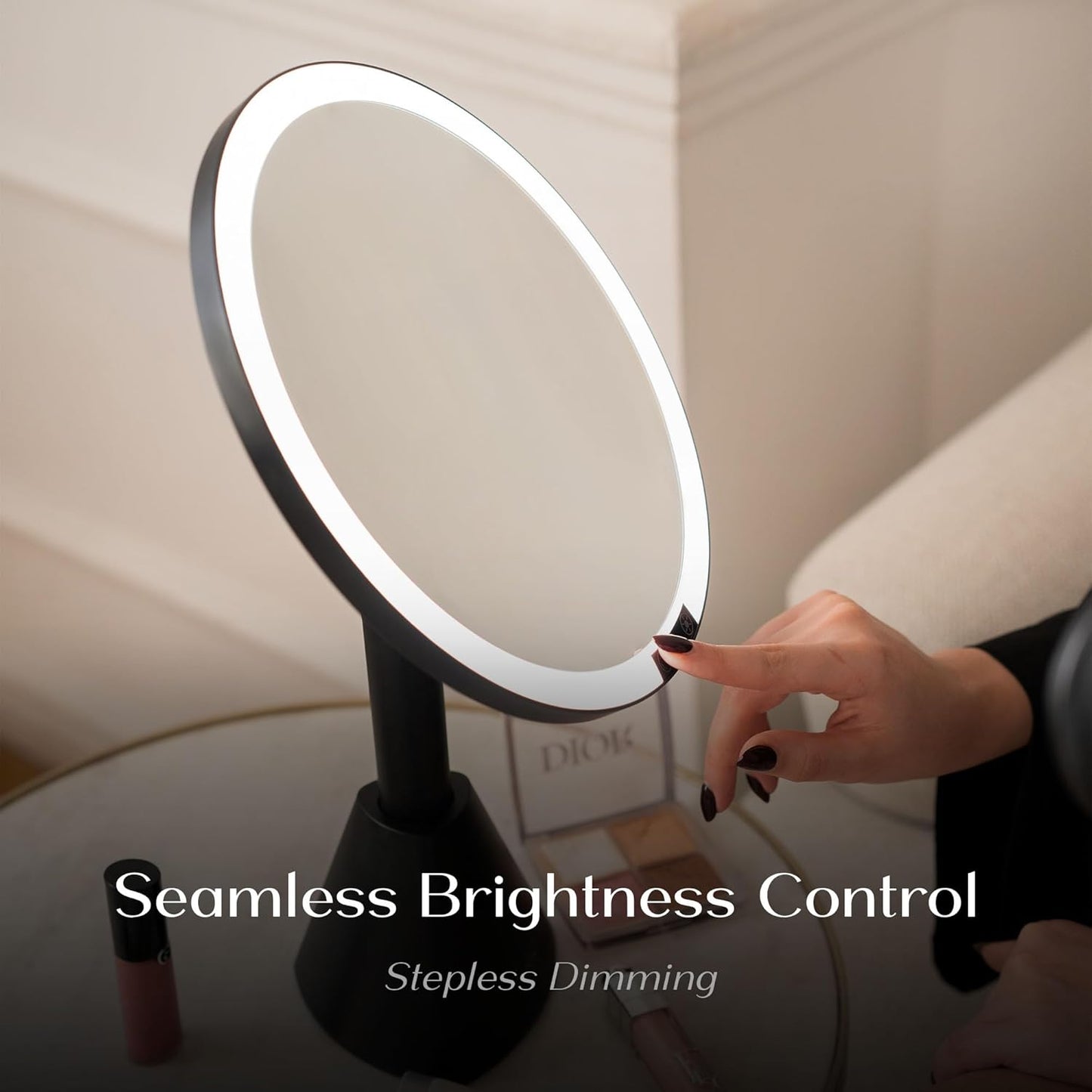 Ilios Lighting 9" Lighted Makeup Mirror - 5X Magnification, Rechargeable LED, Adjustable Lighting (3200K–6500K) | Black