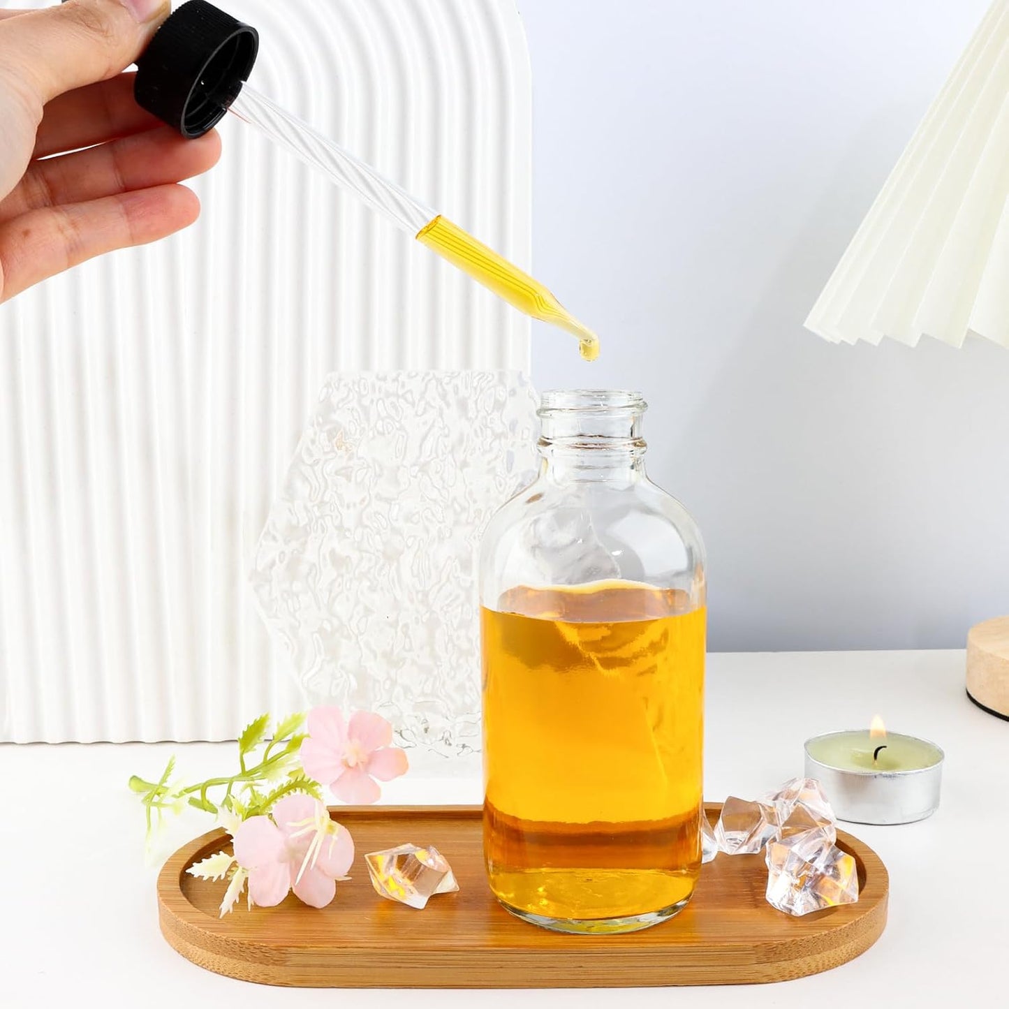 Clear Glass Bottles - 42 Pack 4oz with Eye Droppers for Essential Oils | Includes Funnels, Labels & Measuring Cup
