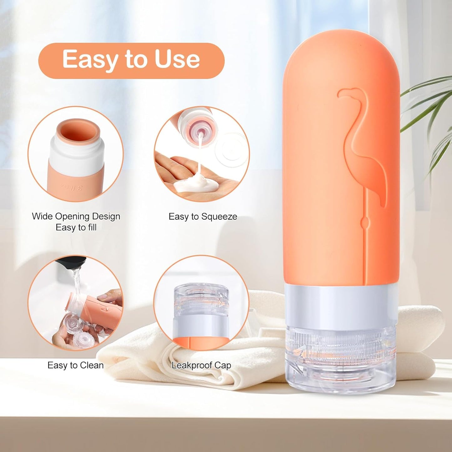 Vipop Travel Size Bottles - 3 oz Leak-Proof Silicone Containers for Toiletries | TSA Approved