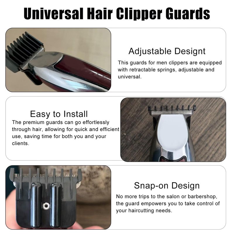8x Hair Clipper Guards Replacement Fit for Andis T Out-liner pm-t, pmt-2, D-4, D-5, D8, GI, GTO, slii, rt-1, Black, 1/32" - 11/4" US Stock