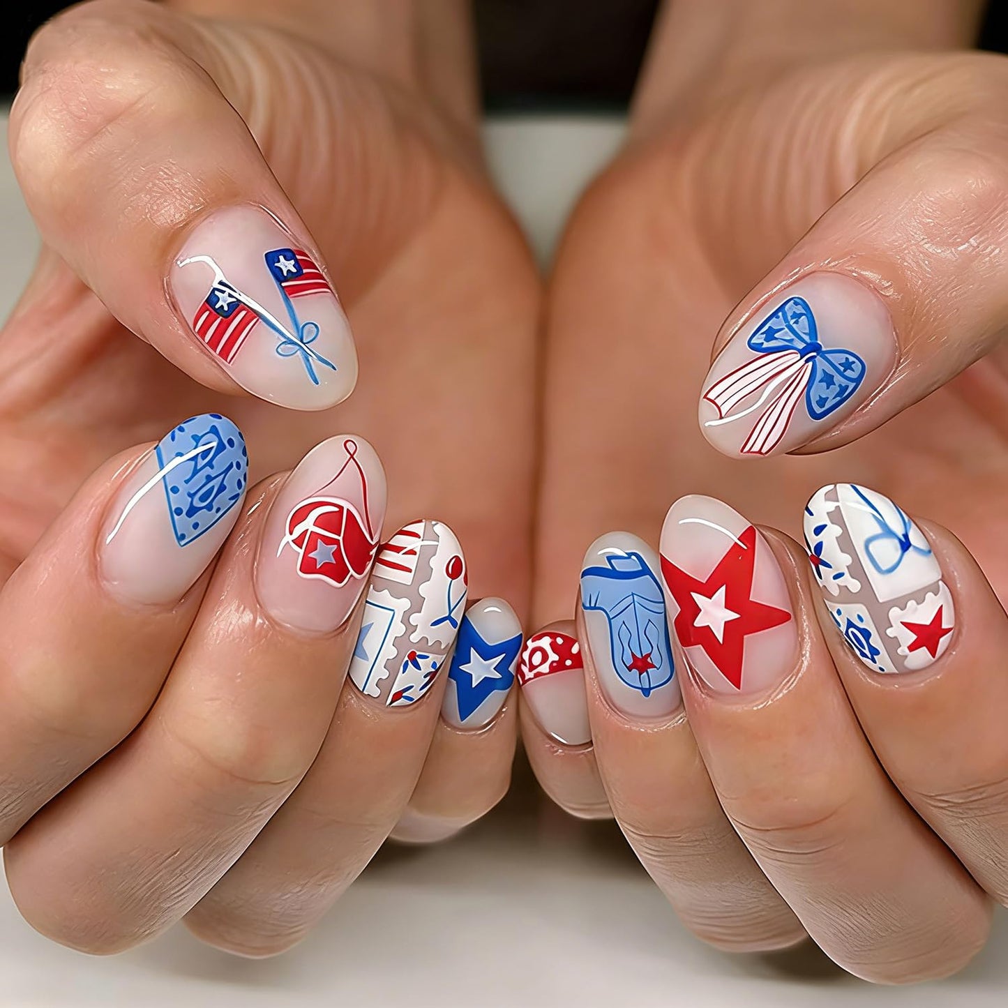 French Tip Press-On Nails - 24Pcs Short Square Design with 3D Flowers & Rhinestones | Glossy Natural Pink Full Cover
