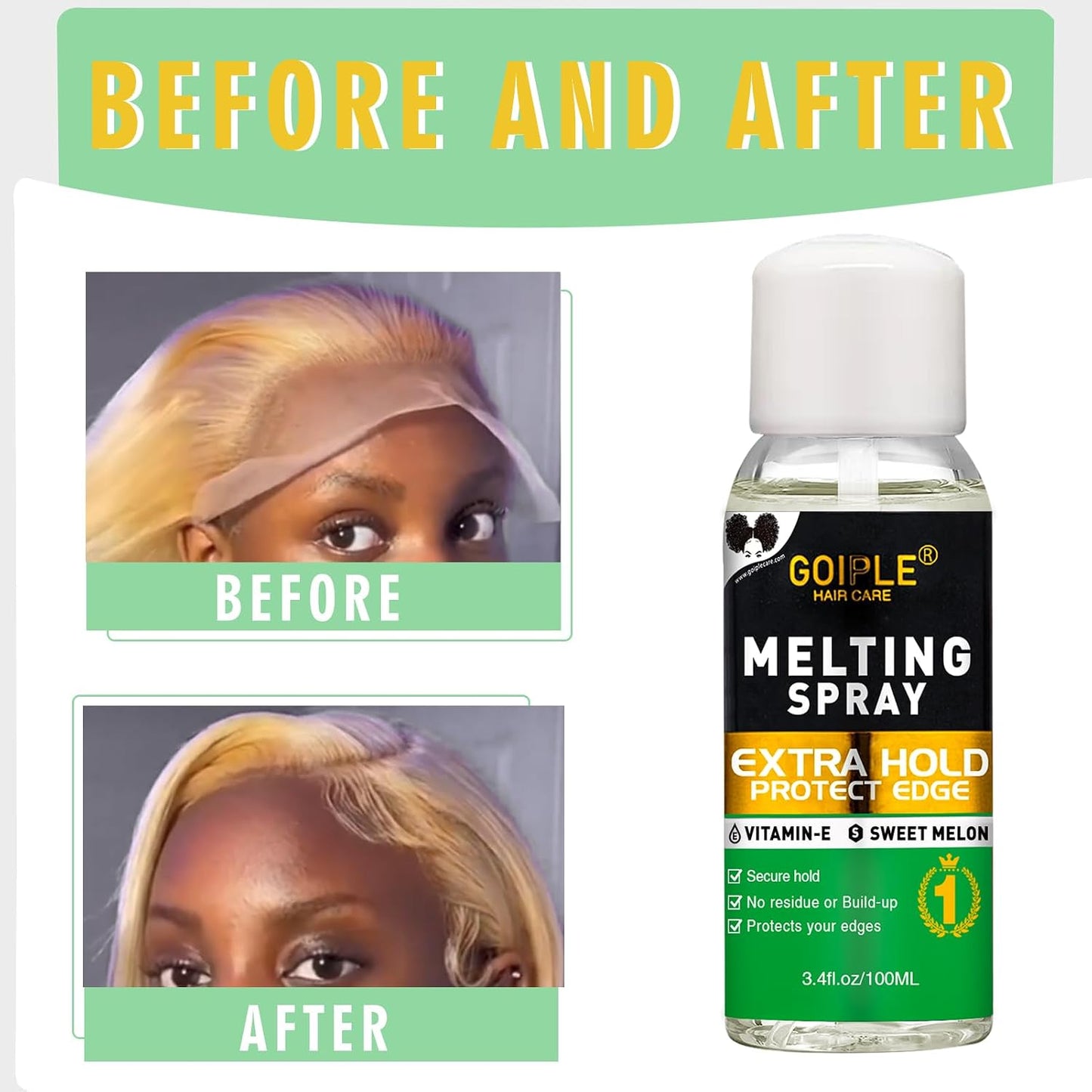 Lace Melting Spray | 3.4 fl oz Glue-Less Hair Adhesive for Wigs - Extra Hold for Closures & Extensions