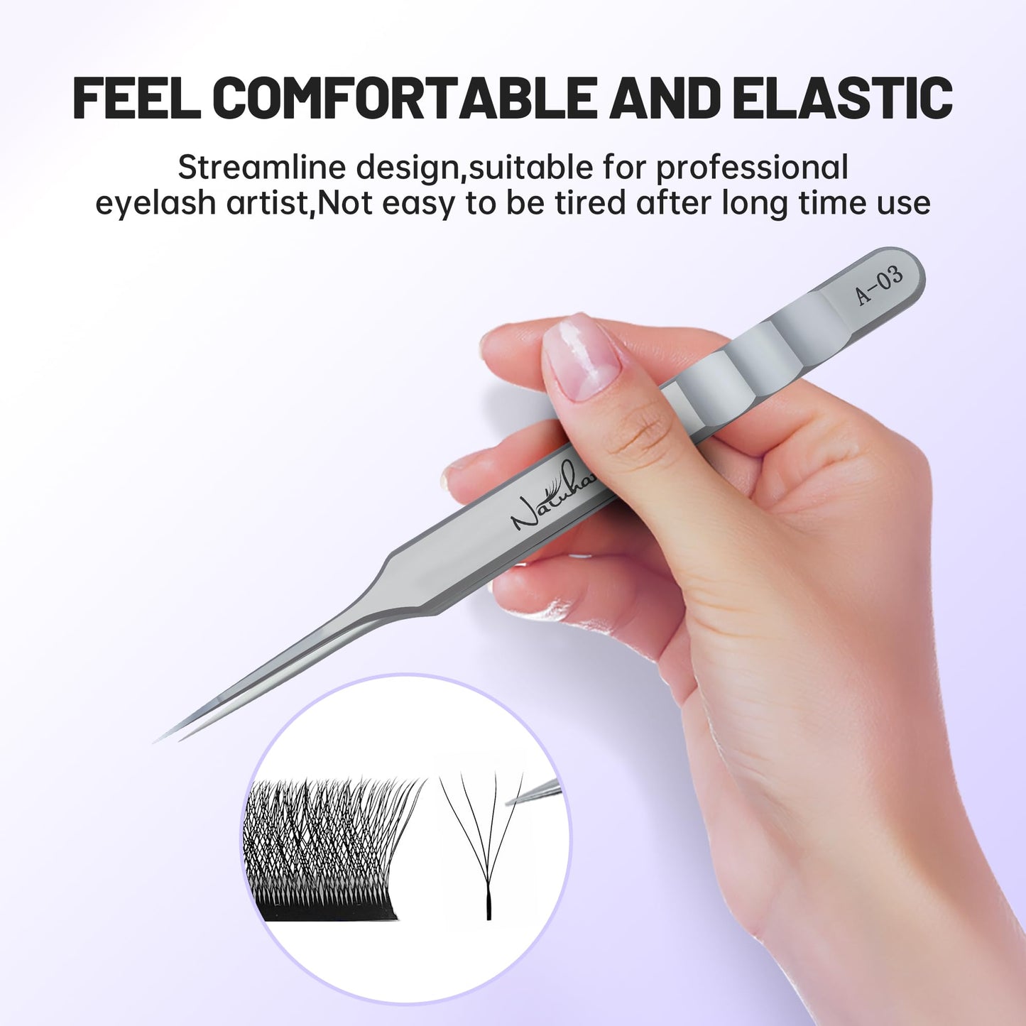 Natuhana High Precision Lash Tweezers for Individual and Volume Eyelash Extensions Premium Stainless Steel Curved Fiber Tip Professional Isolation Tweezer