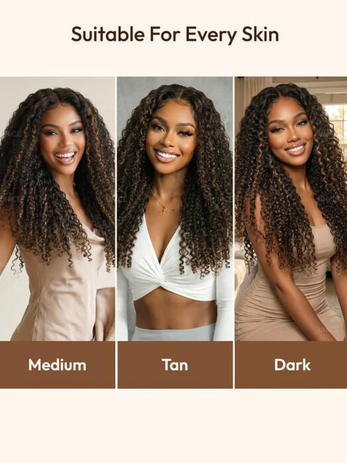 UNICE Burmese Curly Human Hair Wig with Finger Coil Ends Glueless 7x5 Lace Front Drawstring Wig Pre Plucked Pre Cut Put On and Go Black to Chestnut Brown Ombre 18 inch