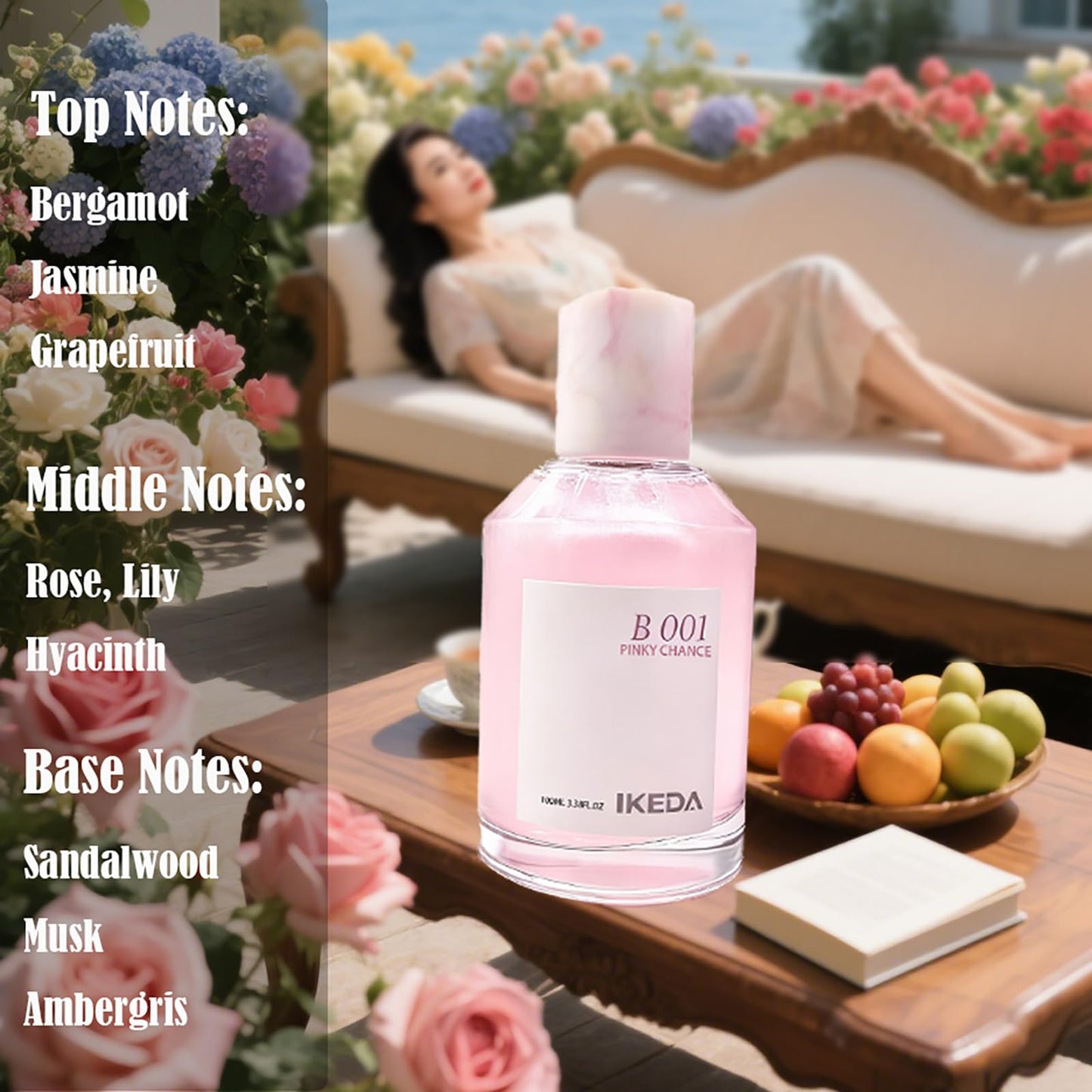ikeda perfume Women Perfume,Eau de Parfum 100ml Mini Bottle Long Lasting Fragrance, Jasmine,Rose,Myrtle Sandalwood Scents Fruity Notes Gift for Girl (Pink Meet)