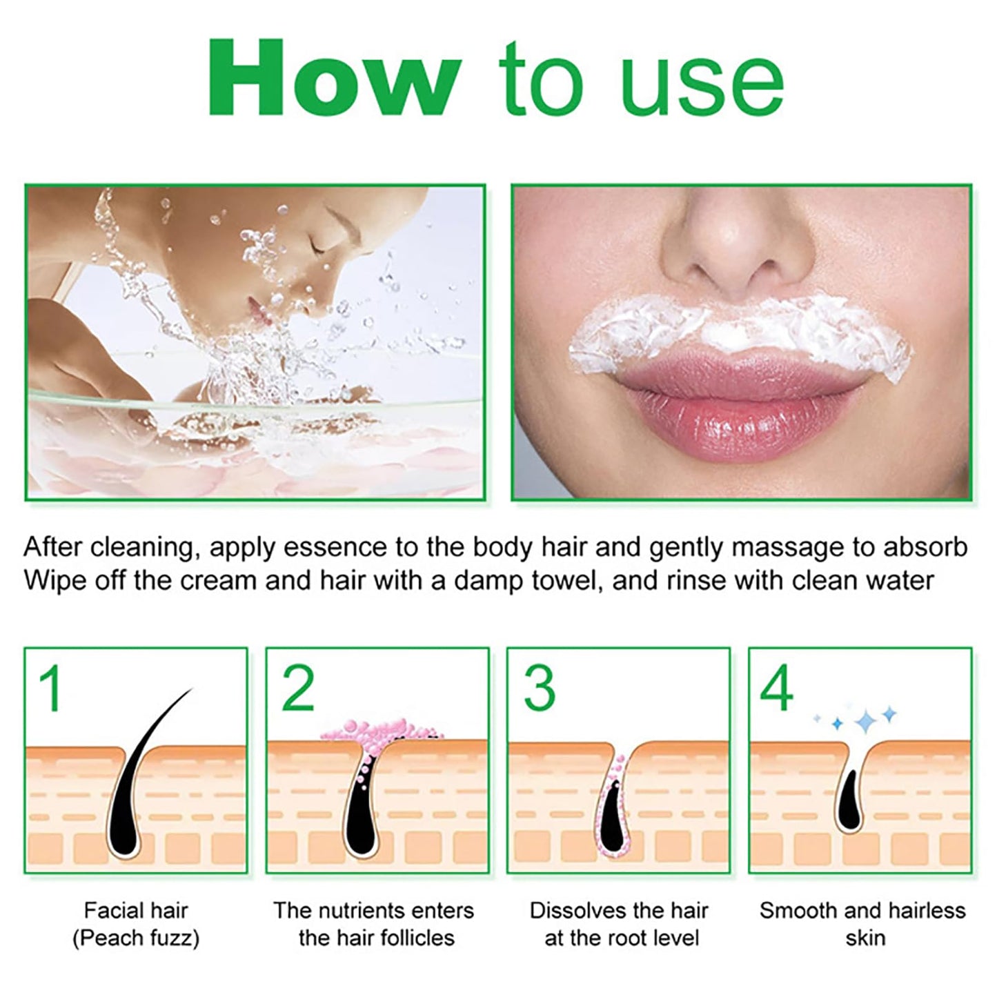 Facial Depilatory Cream, Aloe Vera Hair Remover Cream for Upper Lip and Chin for Women Face Hair Remover for Sensitive Skin Gentle and Non-Irritating (2PCS)