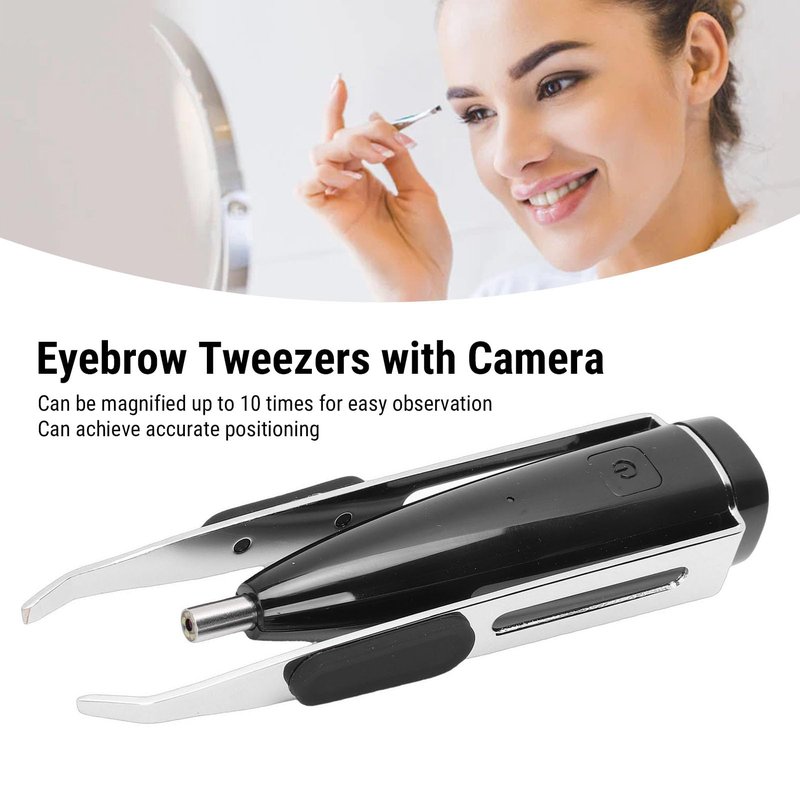 ZJchao Tweezerman Slant Tweezers, 10X Magnification Slanted LED Camera Tweezers Stainless Steel ABS Material 10.2x3cm Portable Hair Plucking Tweezers For Eyebrows Hair Removal (Black)