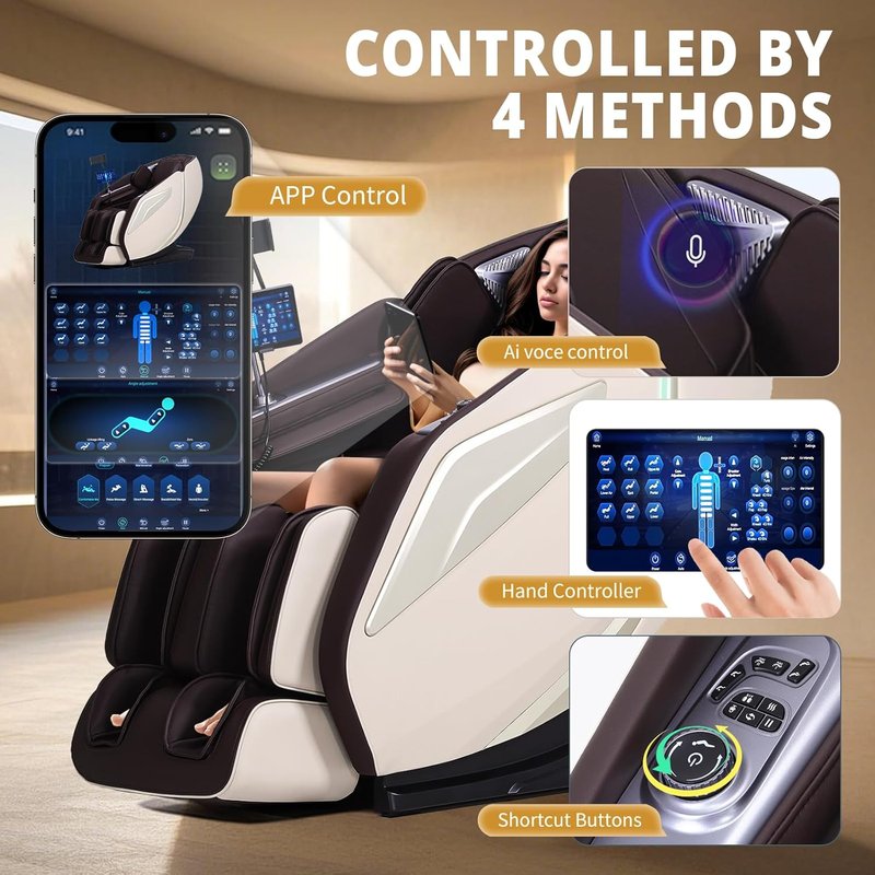 4D Massage Chair - Full Body Zero Gravity Recliner with 15 Auto Modes, 11 Techniques & APP Control | Coffee Color