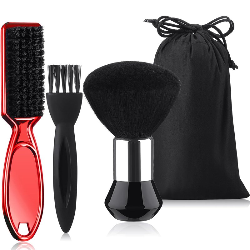 Patelai 3 Pieces Neck Duster Brush Barber Hair Blade Clipper Soft Nylon Trimmer Shaver Razor Cleaning with Storage Bag for Hair Styling(Red)