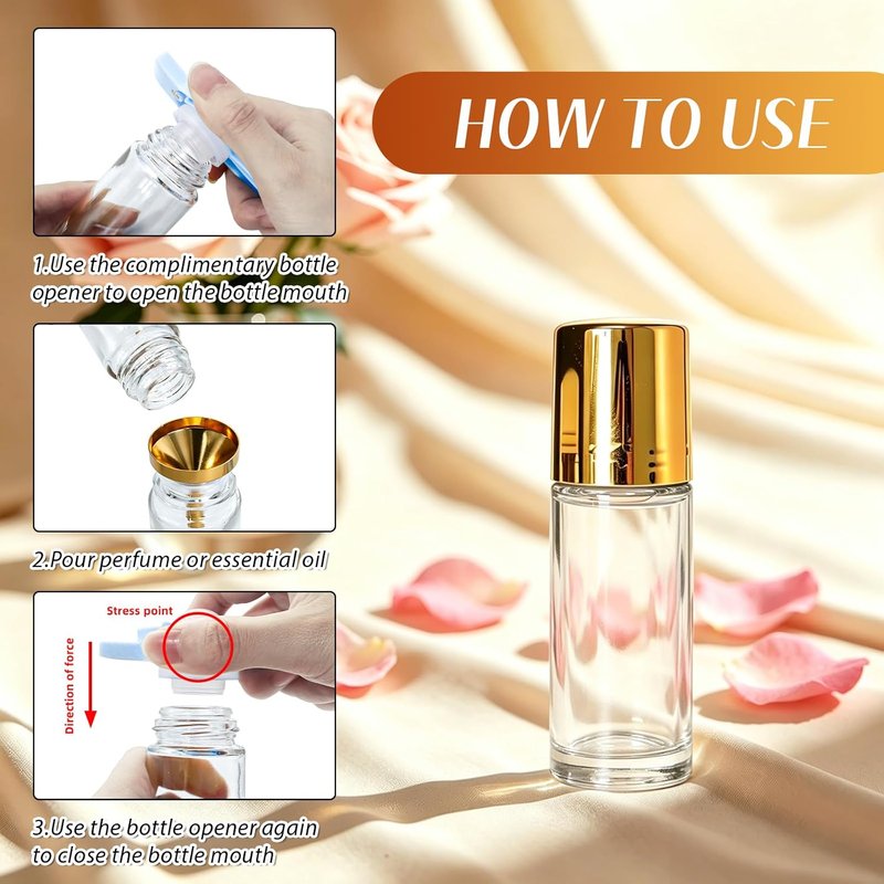 Rose Quartz Roller Bottles - 2 Pack Leakproof Glass Essential Oil Containers | 50ml & 30ml Sizes for Perfume & DIY