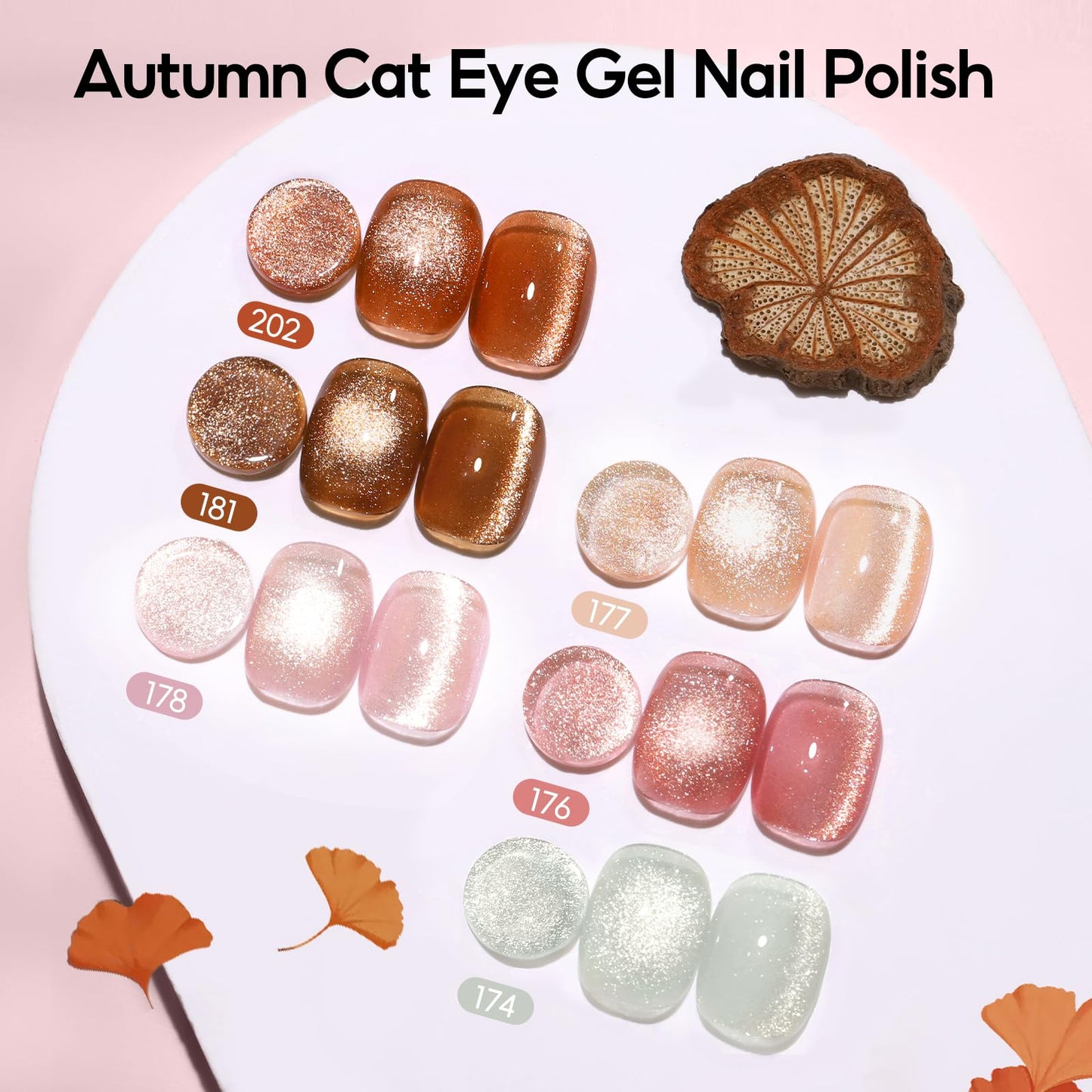 PEACECOLOR Brown Cat Eye Gel Nail Polish Set, 6pcs10ML Brown Red Milky Pink Nude Fall Jelly Gel Manicure Kit Nail Art DIY at Home Gifts for Women