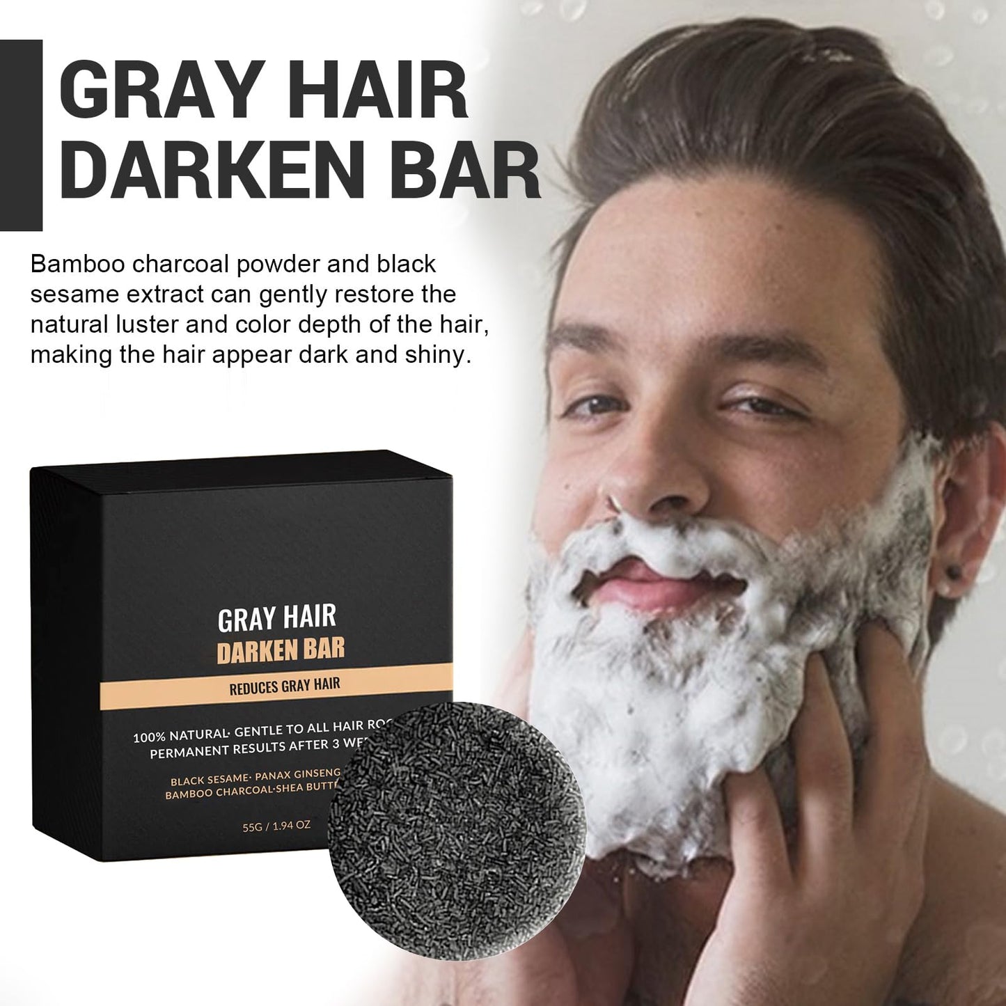 F FENG PEI Black Shampoo Bar for Hair & Beard Darkening,Gray Hair Reverse Bar Soap,Deep Clean & Nourish the Scalp, Black Soap for Gray Hair Coverage, Natural Darkening Shampoo Soap 2Pcs
