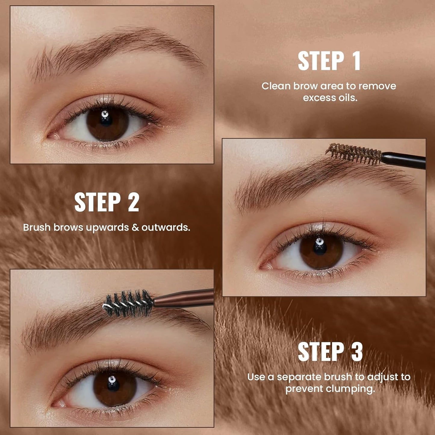 Eyebrow Tint and Setting Mousse Kit - 2 Pack Fluffy Volumizing Brow Gel with Brush | Natural Black