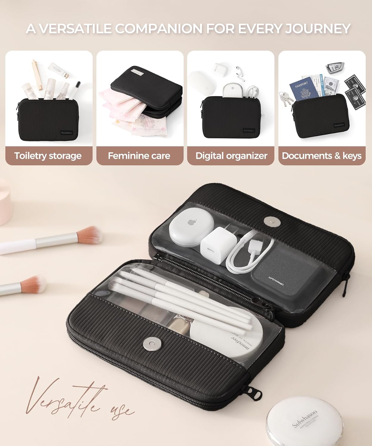 Preppy Makeup Bag - Rectangle Double Detachable Cosmetic Organizer | Clear Travel Pouch for Beauty & Tech Essentials