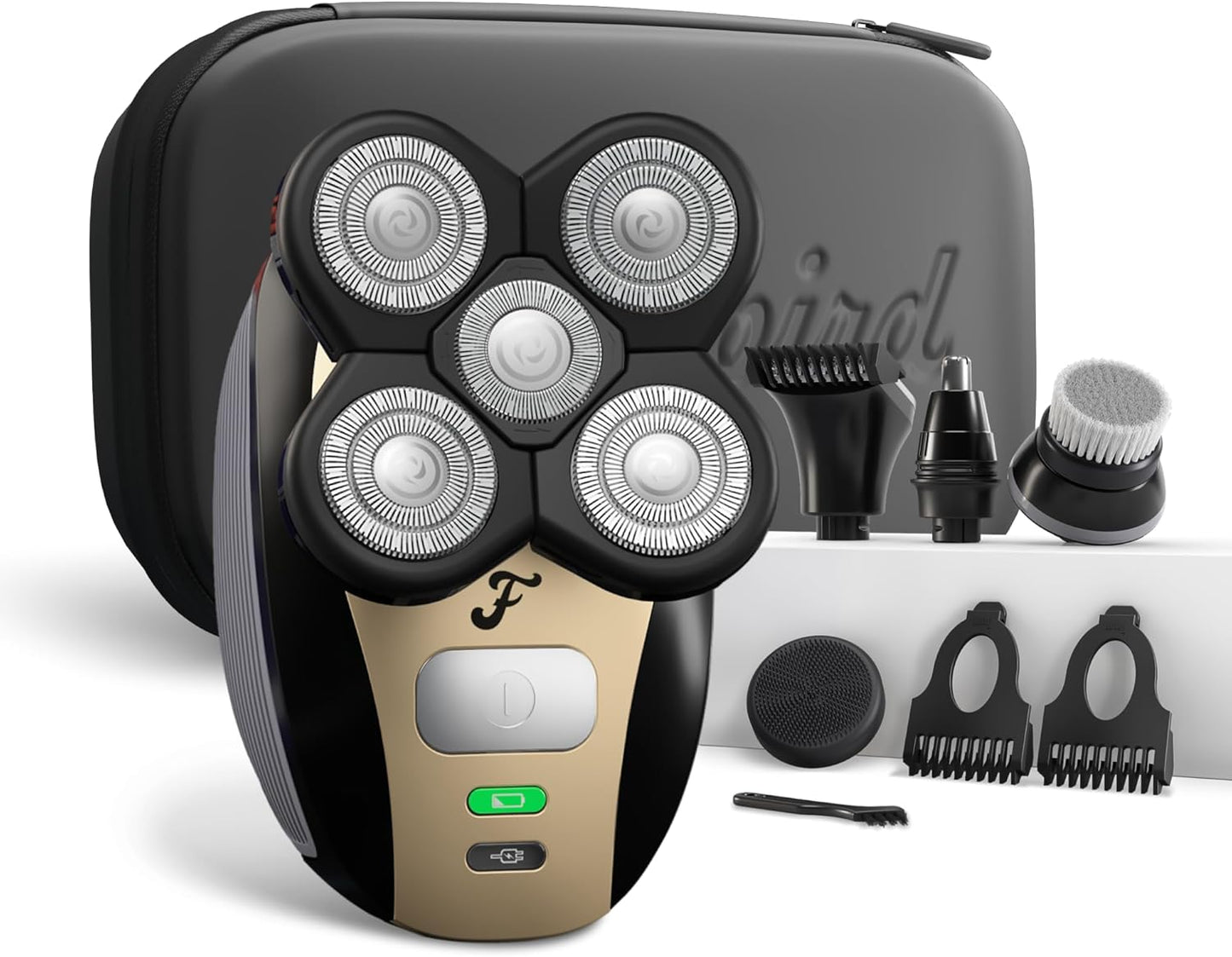 Electric Head & Body Hair Shaver - Cordless Rechargeable Wet/Dry Razor with Rotary Blades, Clippers & Trimmer | Waterproof Design