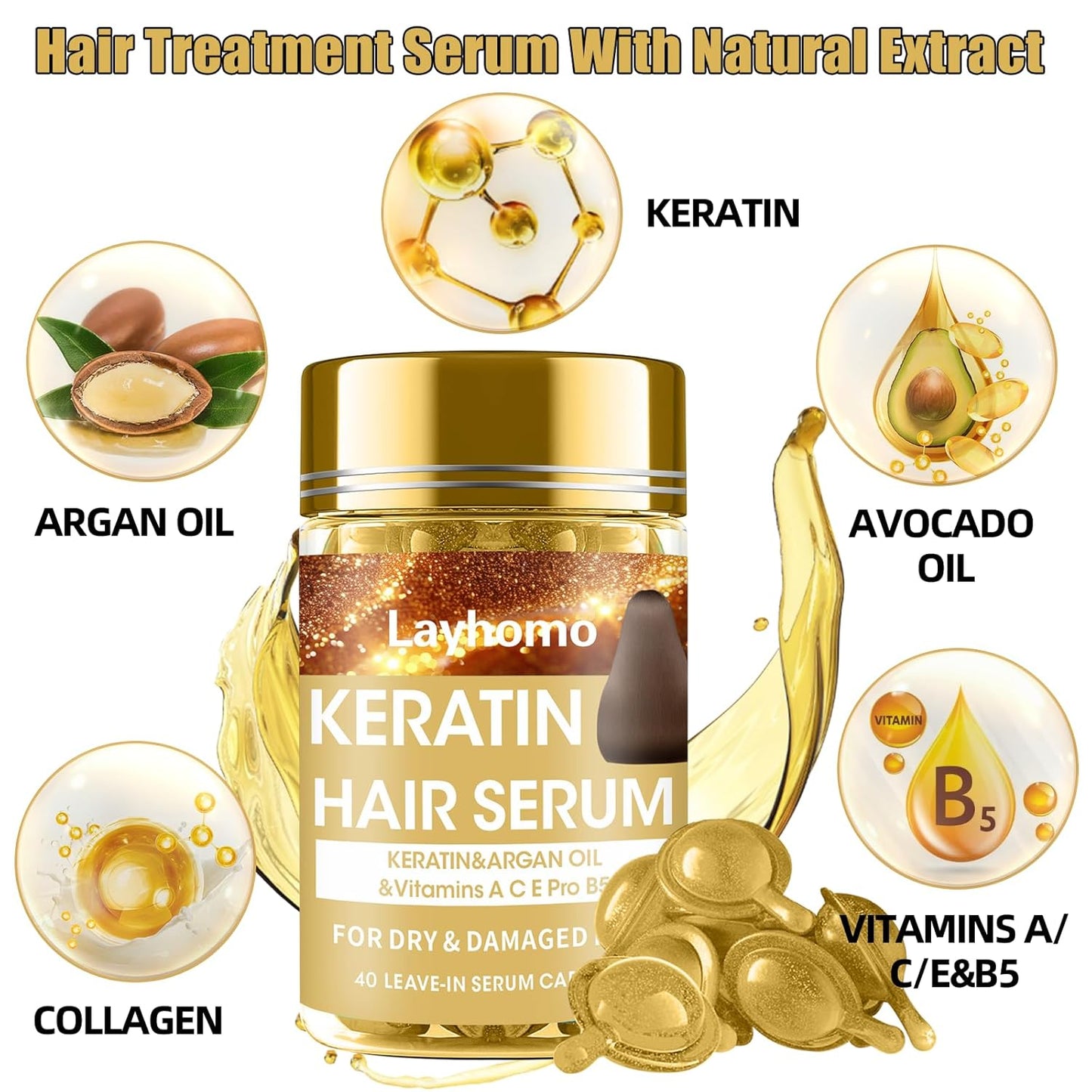Keratin Hair Treatment Serum - Leave-In Anti-Frizz Conditioner with Argan Oil & Vitamins A, C, E | For All Hair Types