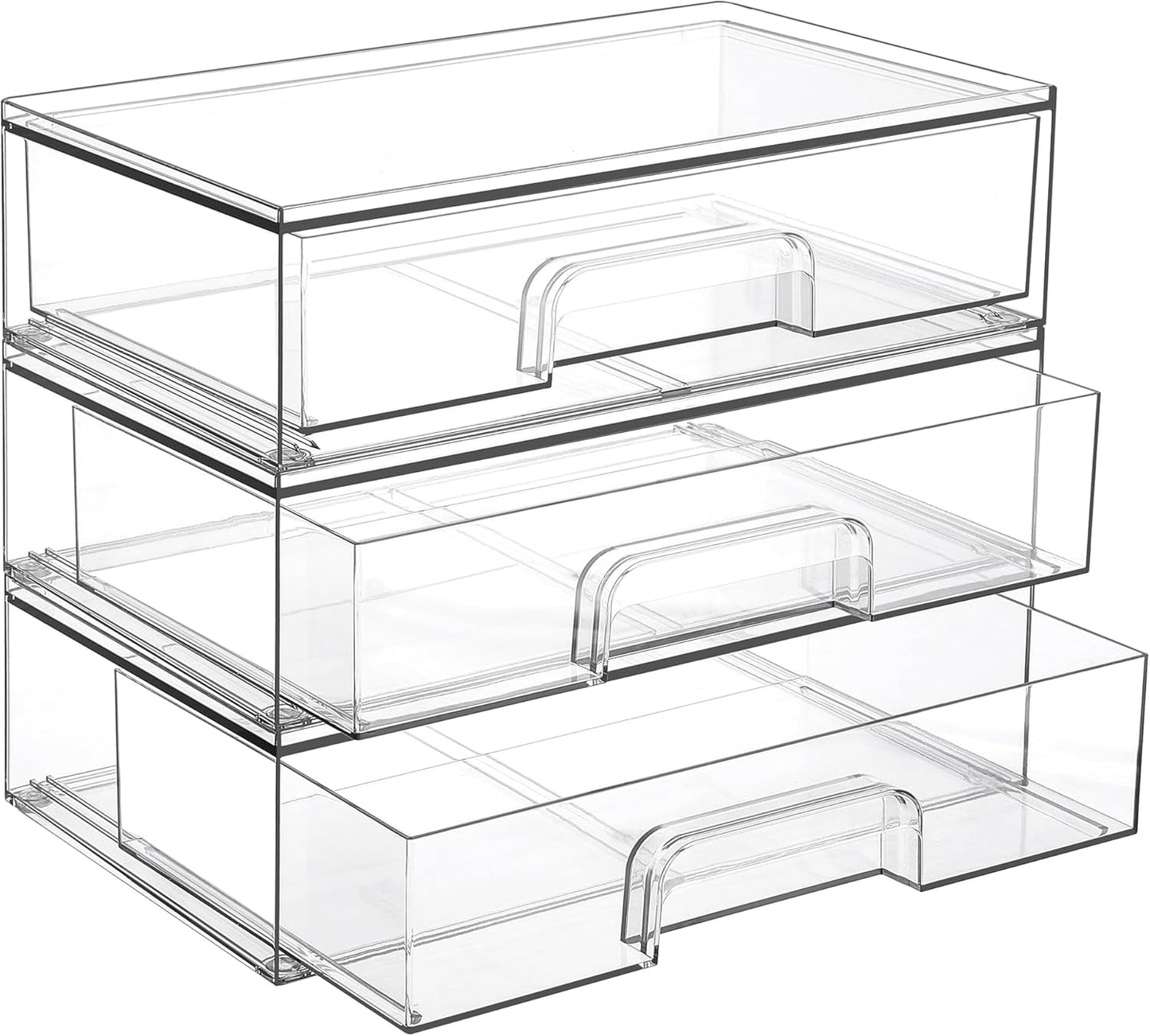 Clear Stackable Storage Drawers - 12.1''W Acrylic Organizers for Makeup, Cosmetics & Beauty Supplies | 2 Pack