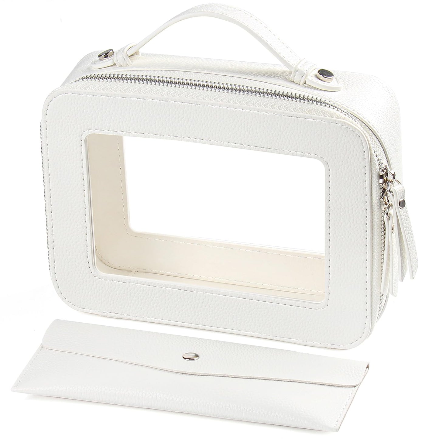 EcoVision Clear Makeup Bag, Travel Cosmetic Accessory Bag, Toiletry Organizer Bags for Women, Portable Waterproof Zipper Cosmetic Bag with Transparent Window, White