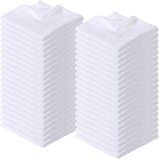 Newwiee 40 Pcs Wash Cloth Bulk Cotton Bath Hand Face Washcloths Soft Quick Drying Towel for Women Bathroom Washing Body Viscose Fiber Multipurpose Fingertip Rags(White,10 x 10 Inch)
