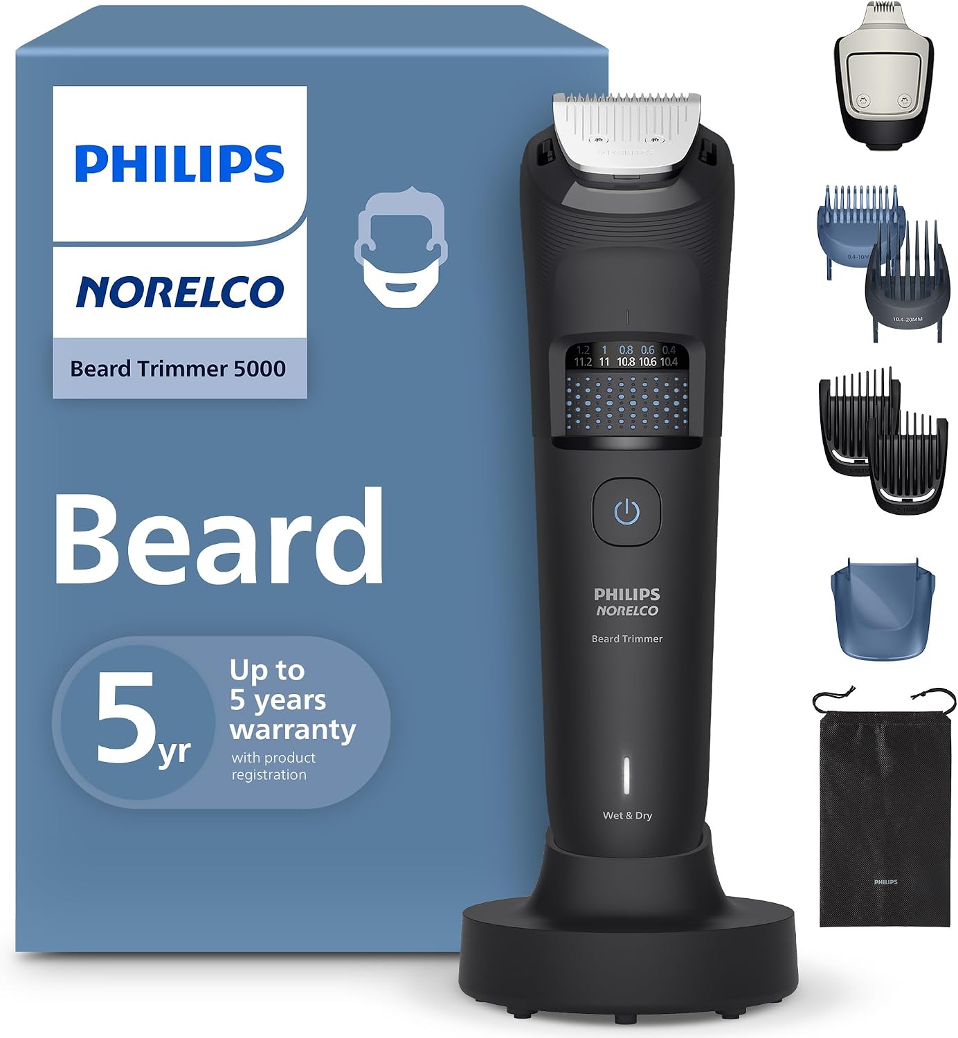 Philips Norelco Beard Trimmer & Hair Clipper Series 5500 - Cordless, Washable Design for Easy Cleaning | BT5511/49