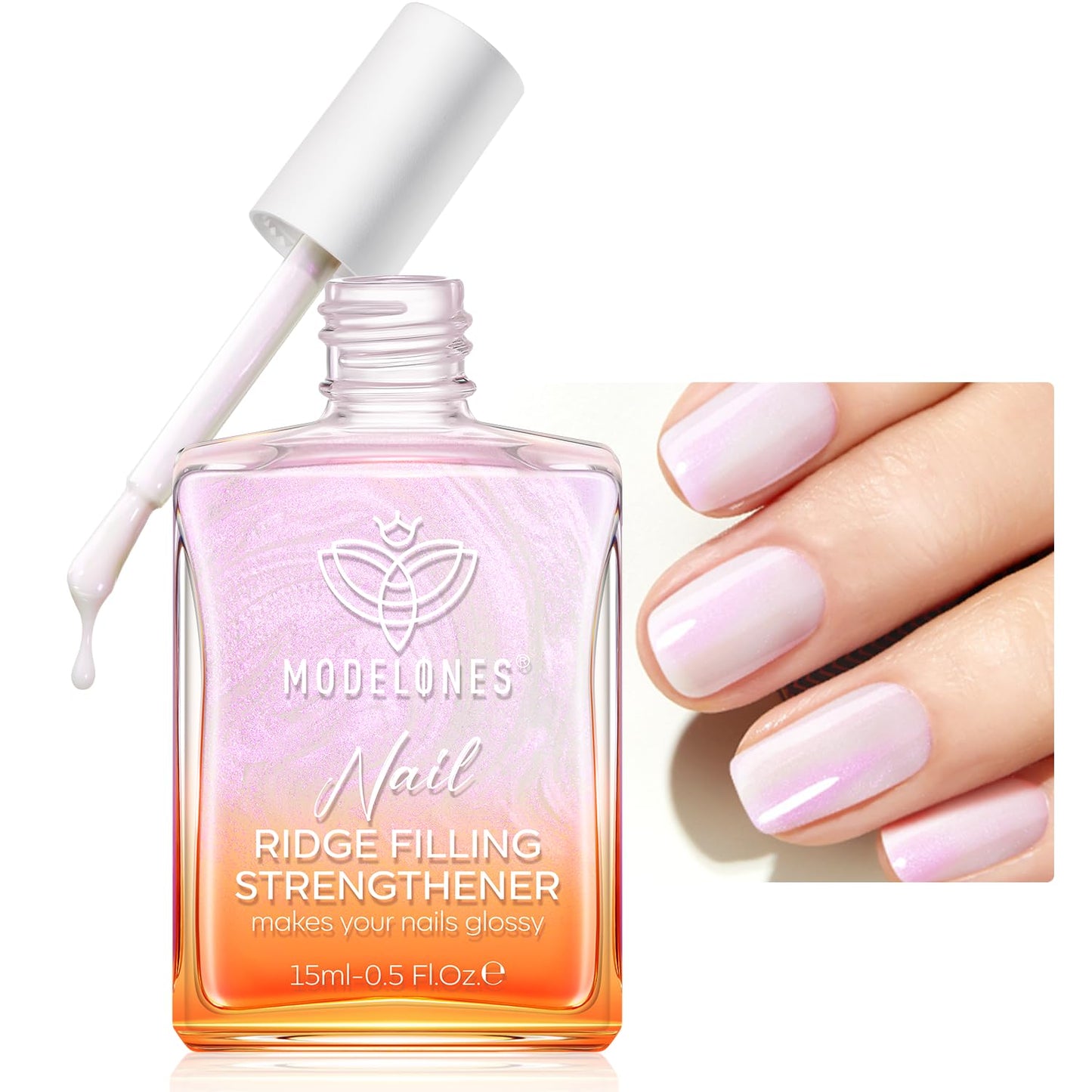 Modelones Nail Strengthener & Growth | Extra Strong Clear Nail Polish for Damaged Nails - 15ml