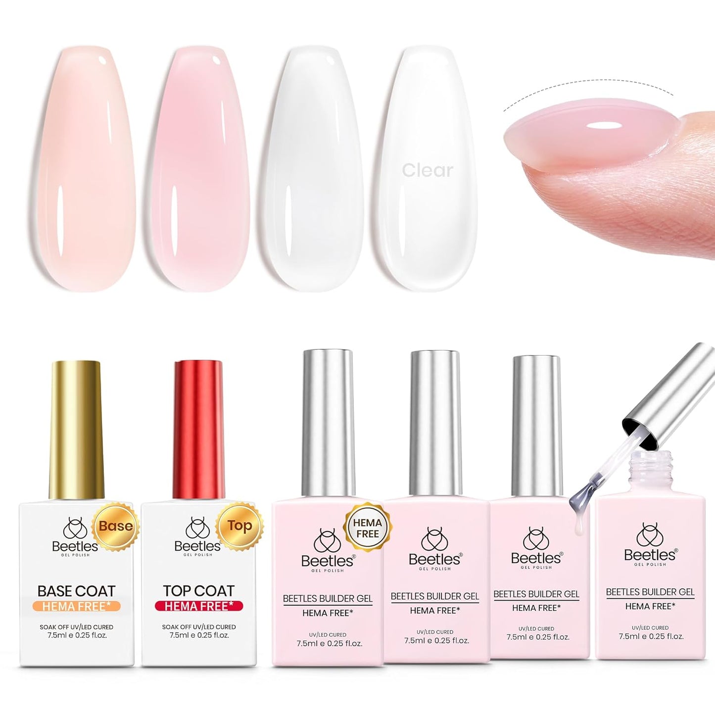 Beetles Builder Gel Set - HEMA-Free Nail Extension Gel | 6 Peach Colors, 8-in-1 Strengthening Formula for DIY Nail Art