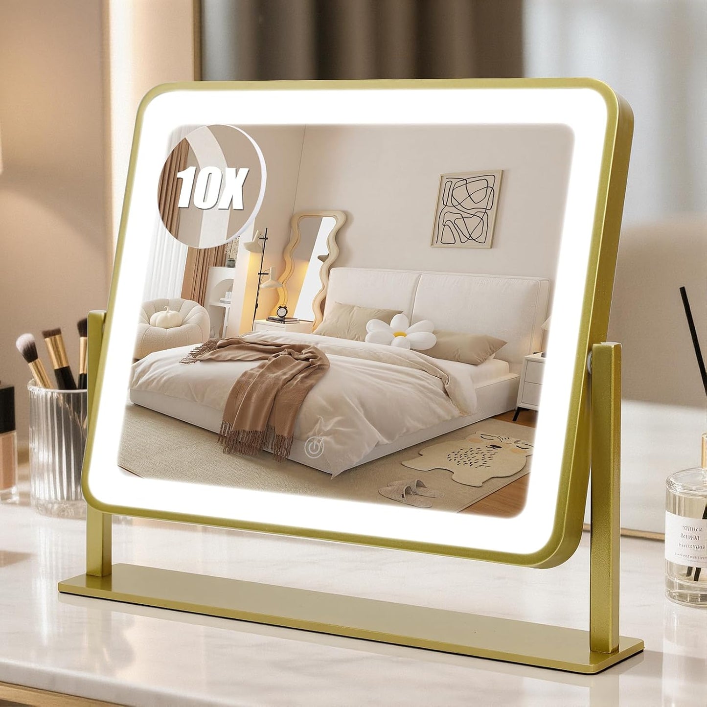 Rechargeable Makeup Mirror with Lights - 10"×8" Dimmable HD Vanity Mirror | Smart Touch, 3-Color Lighting, Portable Travel Essential