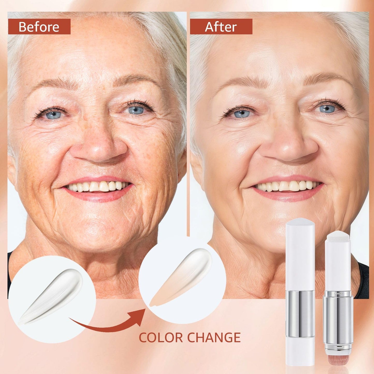Color Changing Foundation Stick, Long Lasting Hydrating Concealer Makeup Stick (1#Natural)