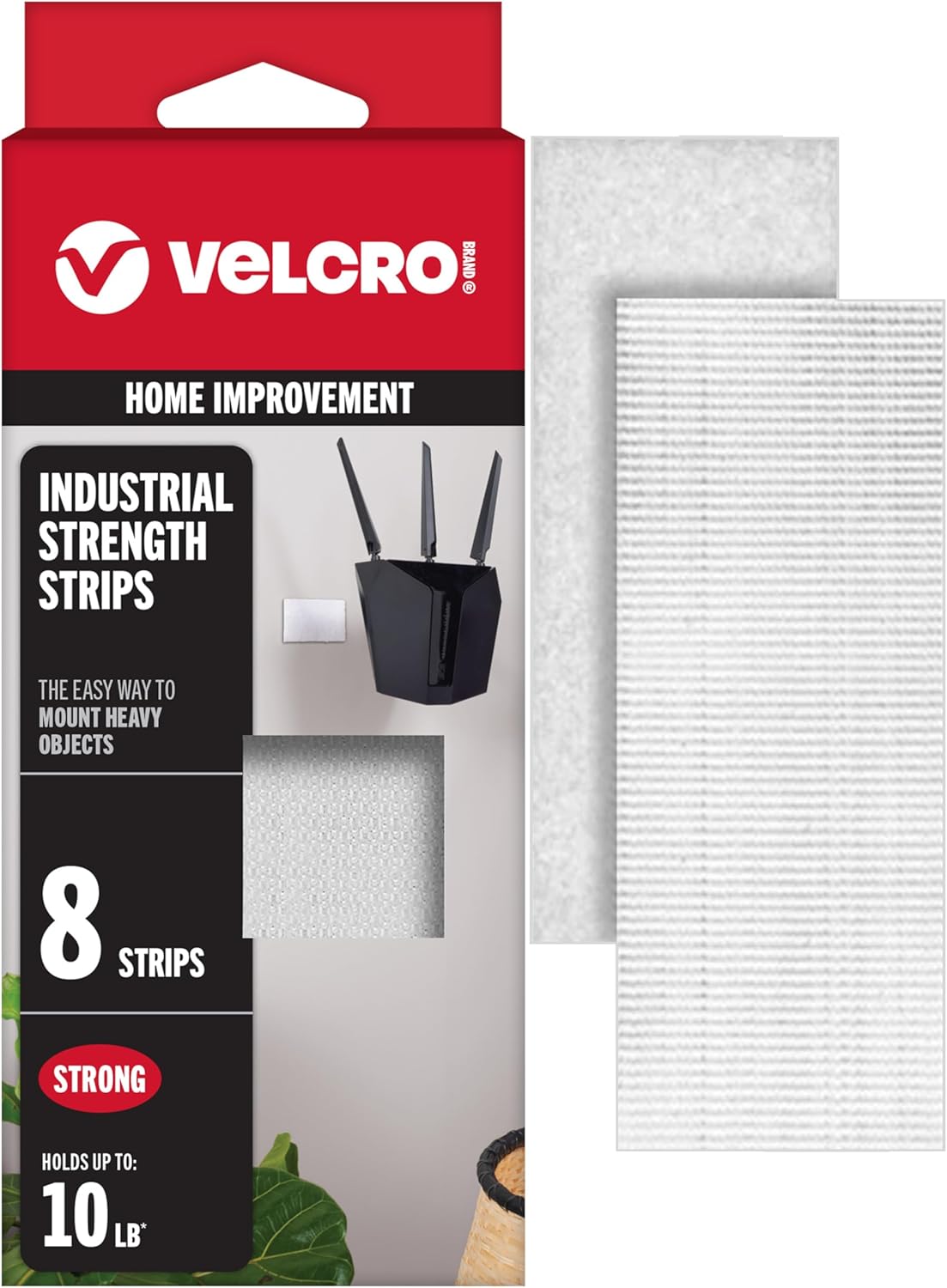 Heavy Duty Velcro Fasteners - 4x2 Inch Adhesive Strips | 10 lbs Hold | Black | 8 Count