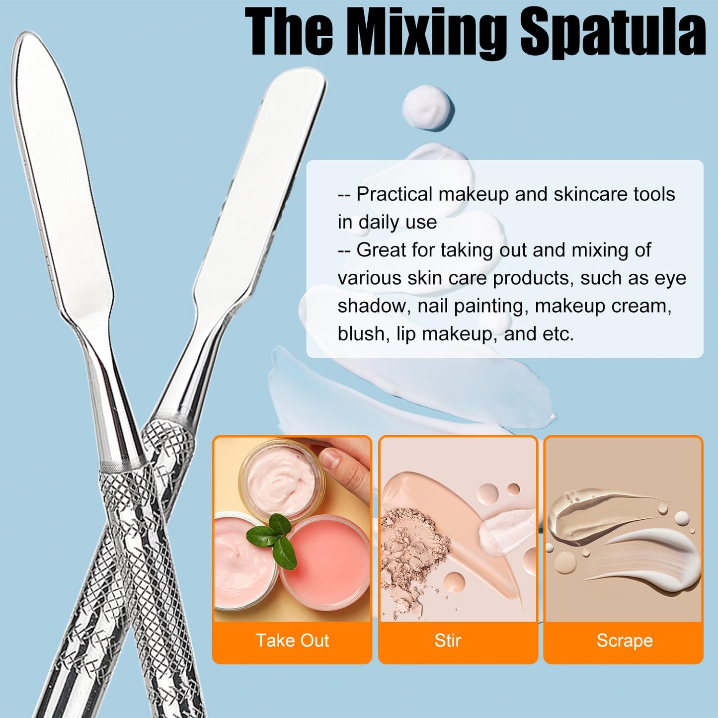 LePinko 2PCS Stainless Steel Cosmetic Spatula Set, Blackhead Remover and Makeup Mixing Tool for Salon Home Use, Silver