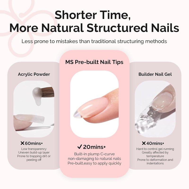 Short Almond Gel Nail Tips Kit - 300 Pcs Pre-Built Apex Fake Nails | Half Matte Full Cover Acrylic, Strong & Long-Lasting