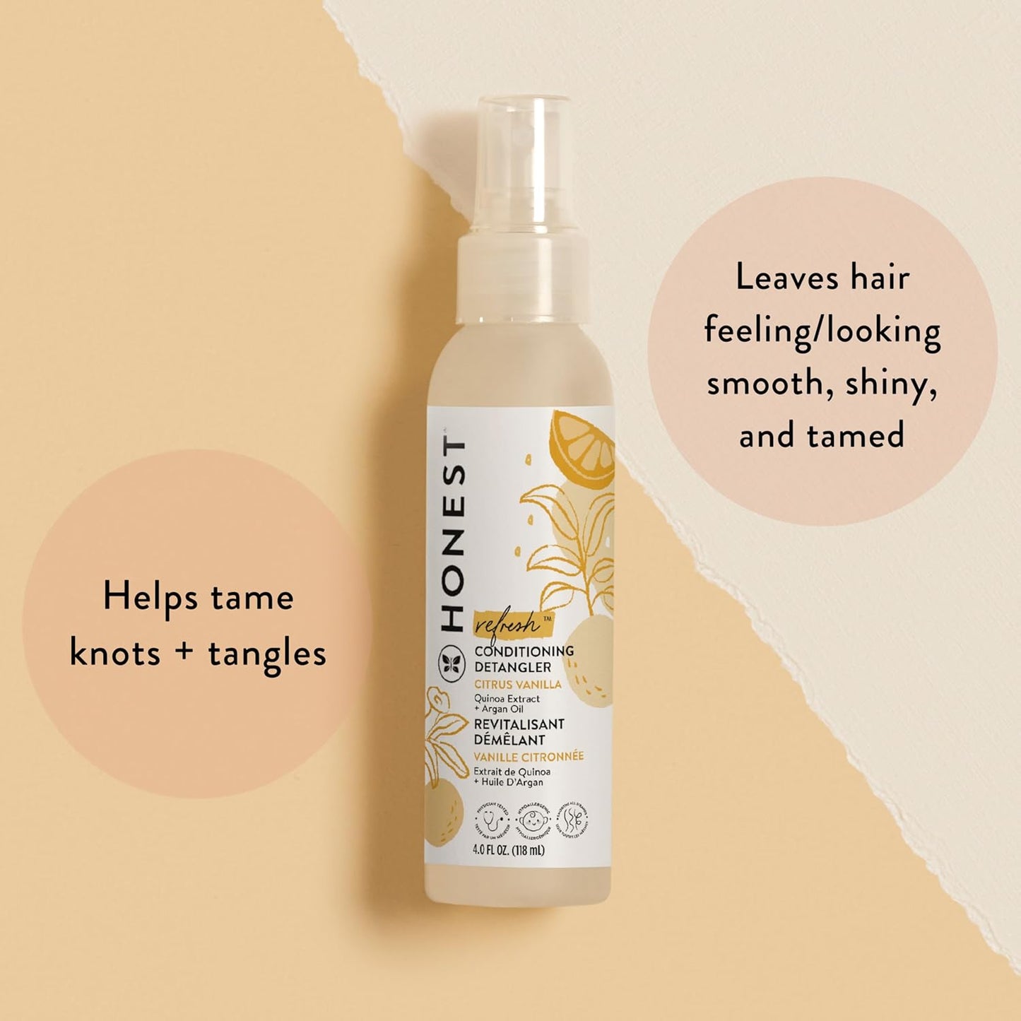 Conditioning Hair Detangler Spray - Tear-Free, Hypoallergenic Leave-In Conditioner | Citrus Vanilla, 4 fl oz