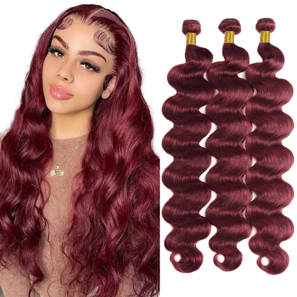 Burgundy Bundles Human Hair Body Wave Bundles 12 12 12 Inch #99J Body Wave Bundle Unprocessed Brazilian Virgin Weave Hair 3 Bundle 50 Gram Per Bundle for Black Women