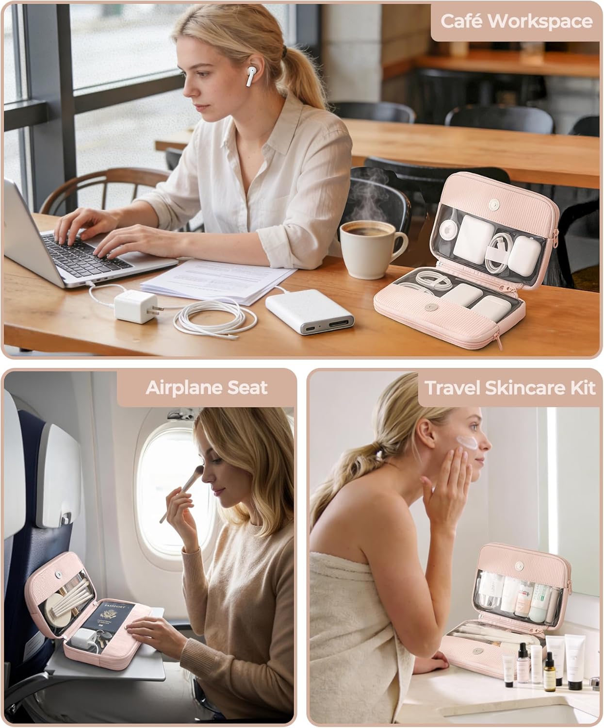Preppy Makeup Bag - Double Detachable Cosmetic Organizer | Clear Portable Travel Pouch for Beauty & Tech Essentials
