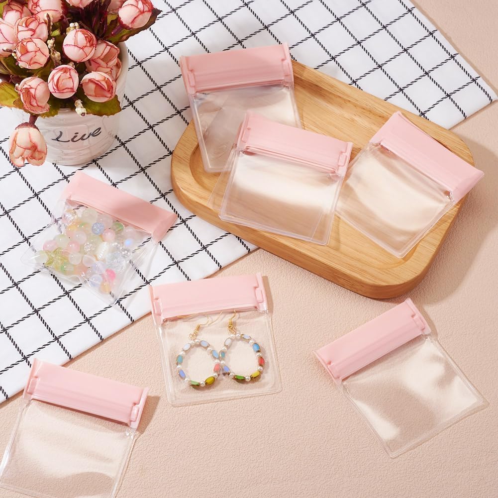 Rectangle Jewelry Bags Clear Zip Lock Bags, Resealable Package Transparent Gift Bag Small Storage Bag Jewelry Holding Enclosed Pouch (Pink,2.75 * 3.93 inch)