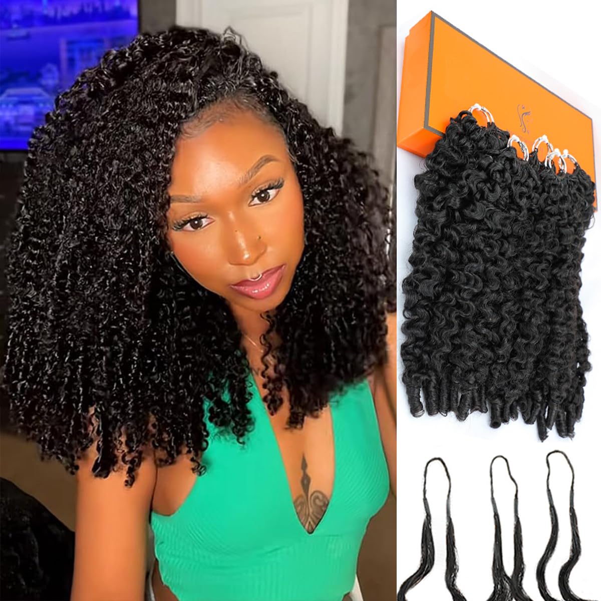 Human Crochet Hair for Black Women - 20 Inch Burmese Curly Pre-Looped | Natural Black, Reusable Bundles