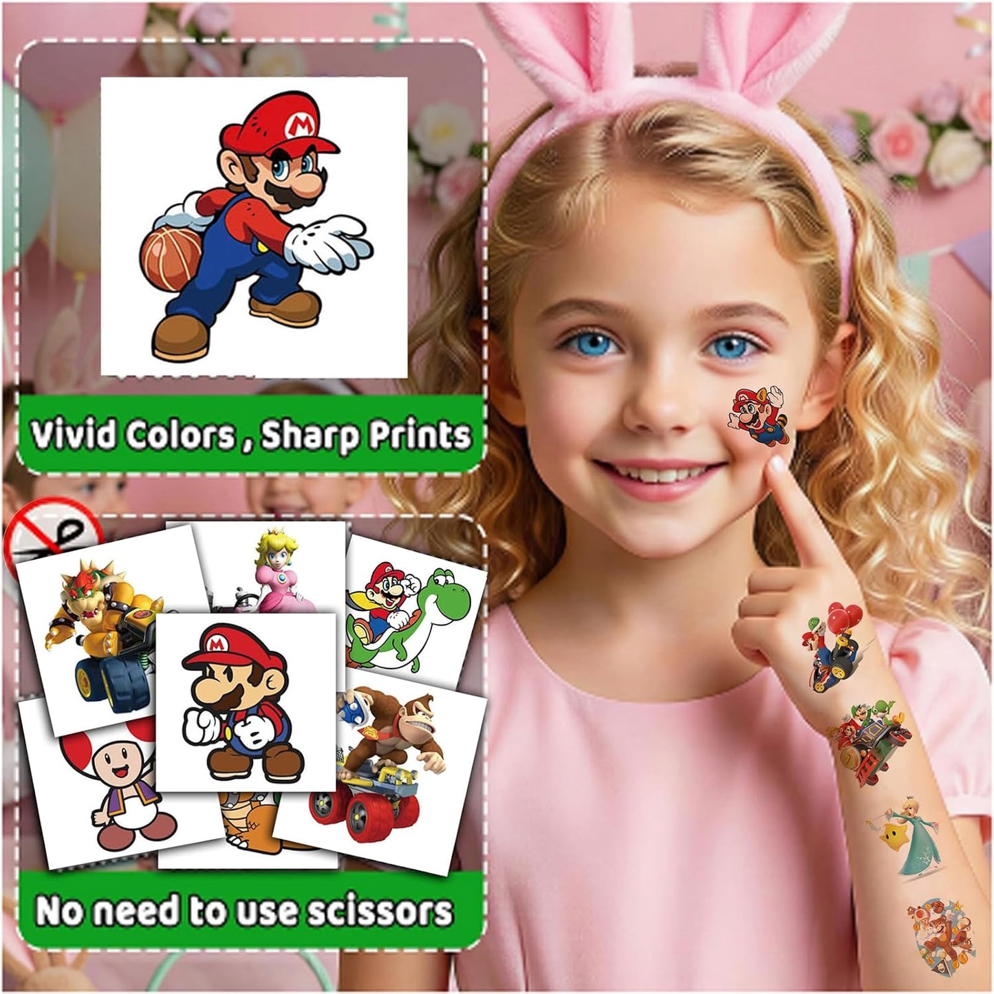 Super Mario Temporary Tattoos - 40PCS Cartoon Party Supplies for Kids | Fun Birthday Decorations & Favors