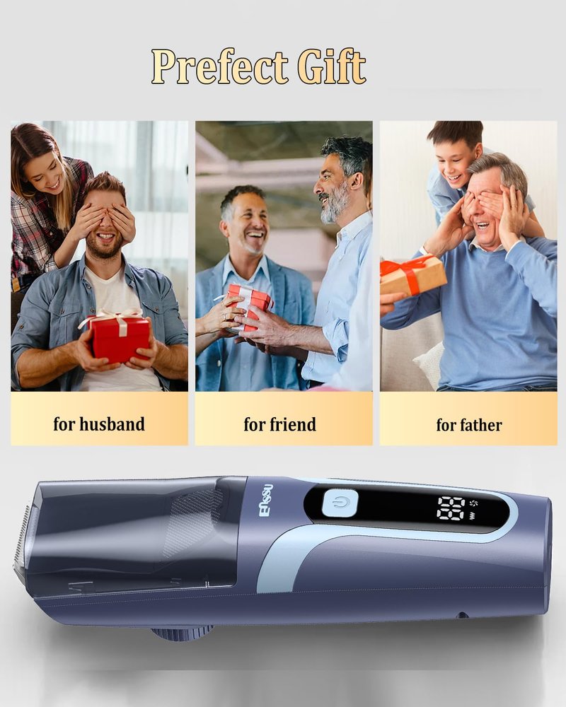 ENNSU Vaccum Beard Trimmer for Men, Rechargeable Electric Men Beard Trimmers with 2 Combs, 1-20mm Adjustable Length Dial, Waterproof Cordless Mustache Trimmer for Face, Stubble, Blue