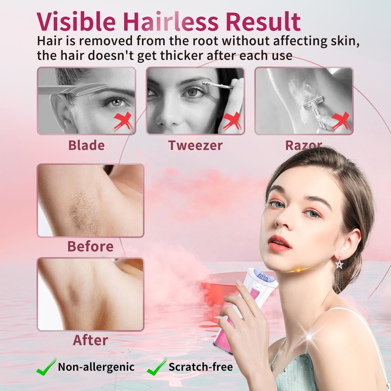 Mini Epilator - Hair Remover for Women, Full Body Smooth Glide Epilator, with LED Light for Precision, Portable Electric Lady Shaver for Face, Armpits, Arms, Bikini, and Legs