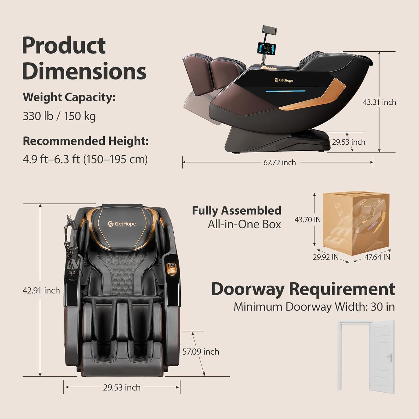 4D Zero Gravity Massage Chair - Full Body Shiatsu Recliner with Lumbar Heat & Bluetooth | 57.1" SL-Track, 40 Airbags, AI Voice Control