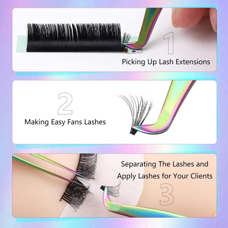 EMEDA L Curved Tweezers for Volume Lash Extensions Fiber Tip, Stainless Steel Tweezers Eyelash Extensions for Lash Artist and Beginners