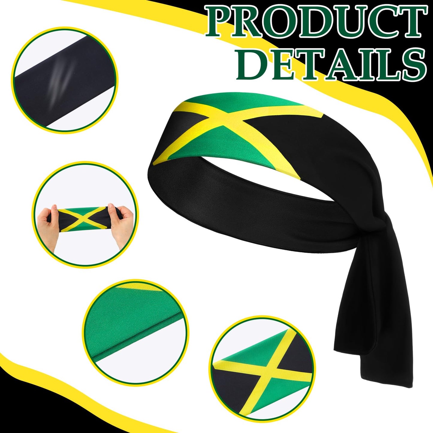 Solsew 6 Pcs Jamaican Flag Bandana Jamaican Headbands for Women Green Yellow Black National Flag Headband Sweatbands Independence Day Gift for Men Women Sports