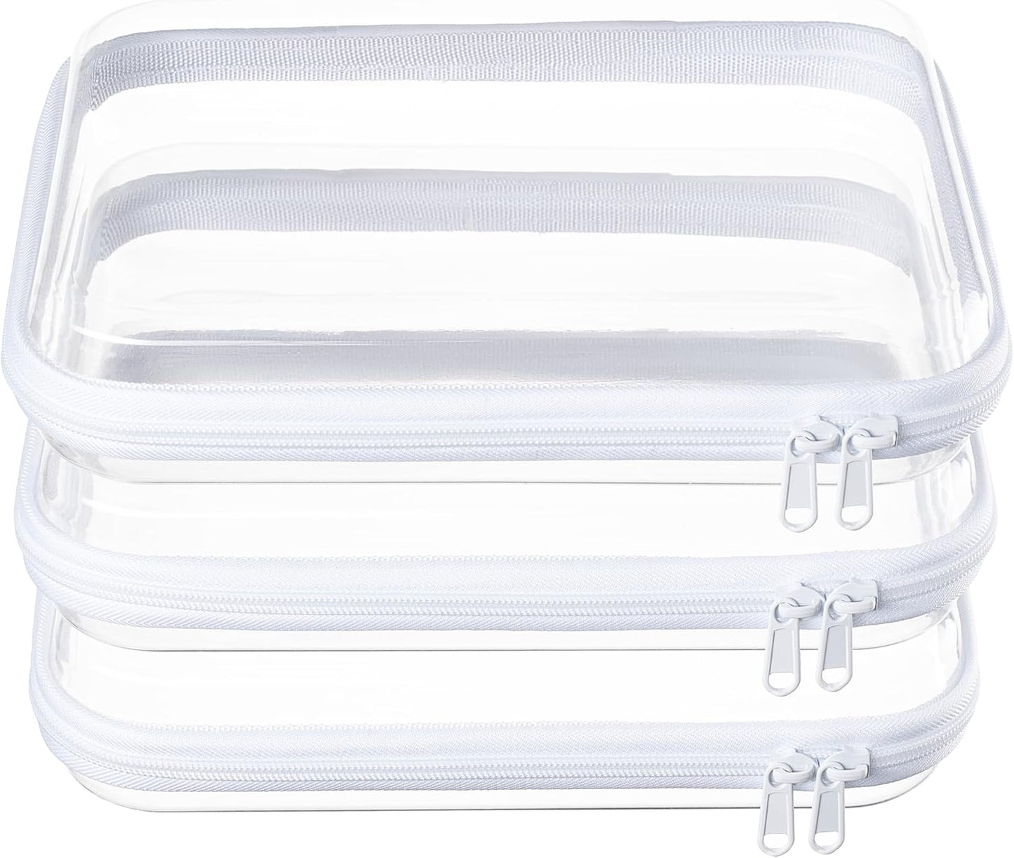 Clear Zipper Pouches - Hard Shell Toiletry Bag Set for Travel | 4 Pack, Black